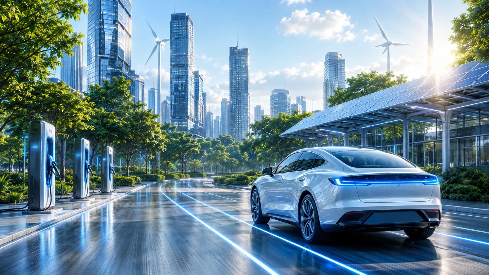 Carro elétrico em ambiente urbano sustentável